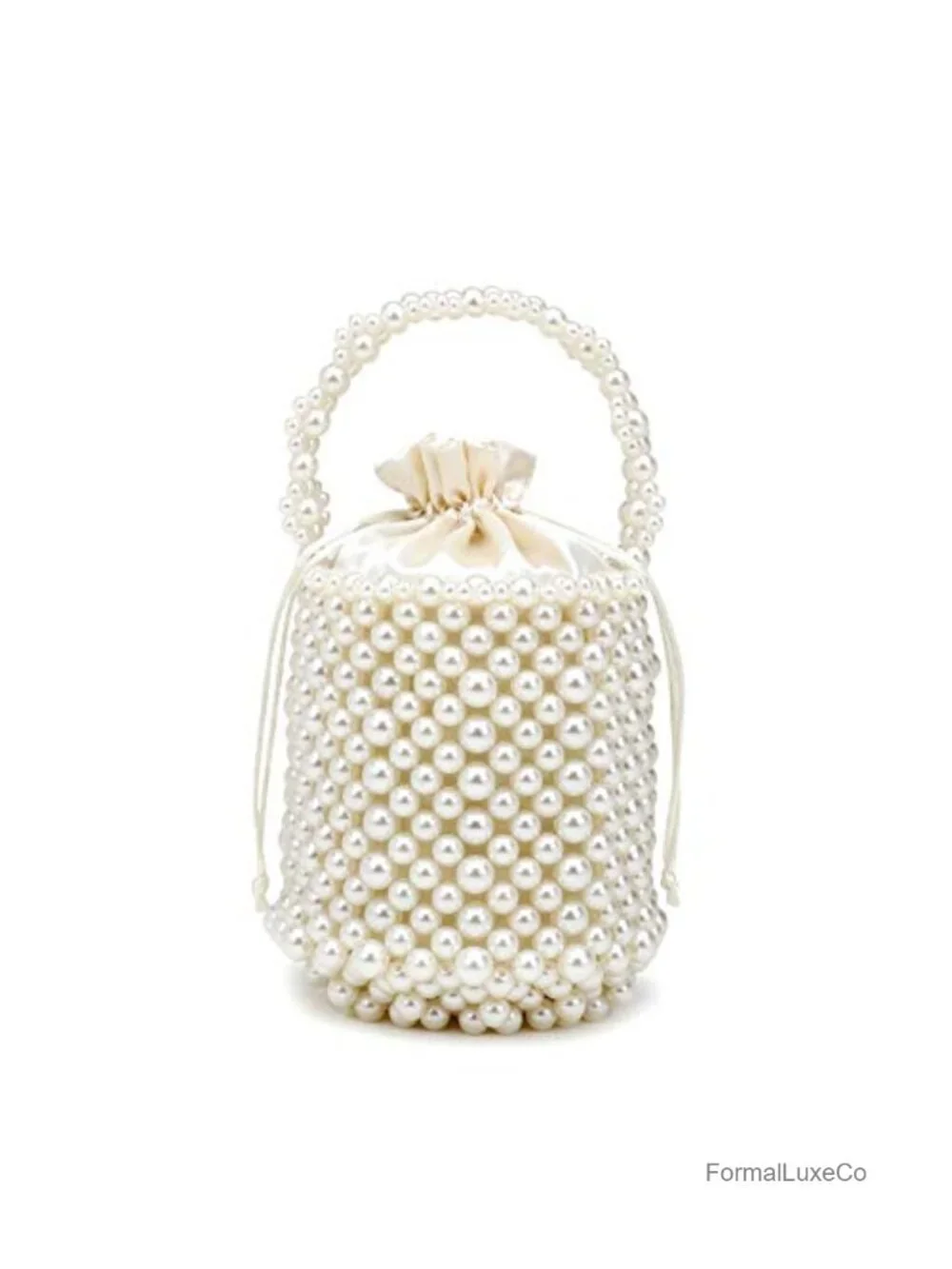 Handmade Pearl Beaded Clutch Bucket Evening Handbag Acrylic Purse Party Wedding